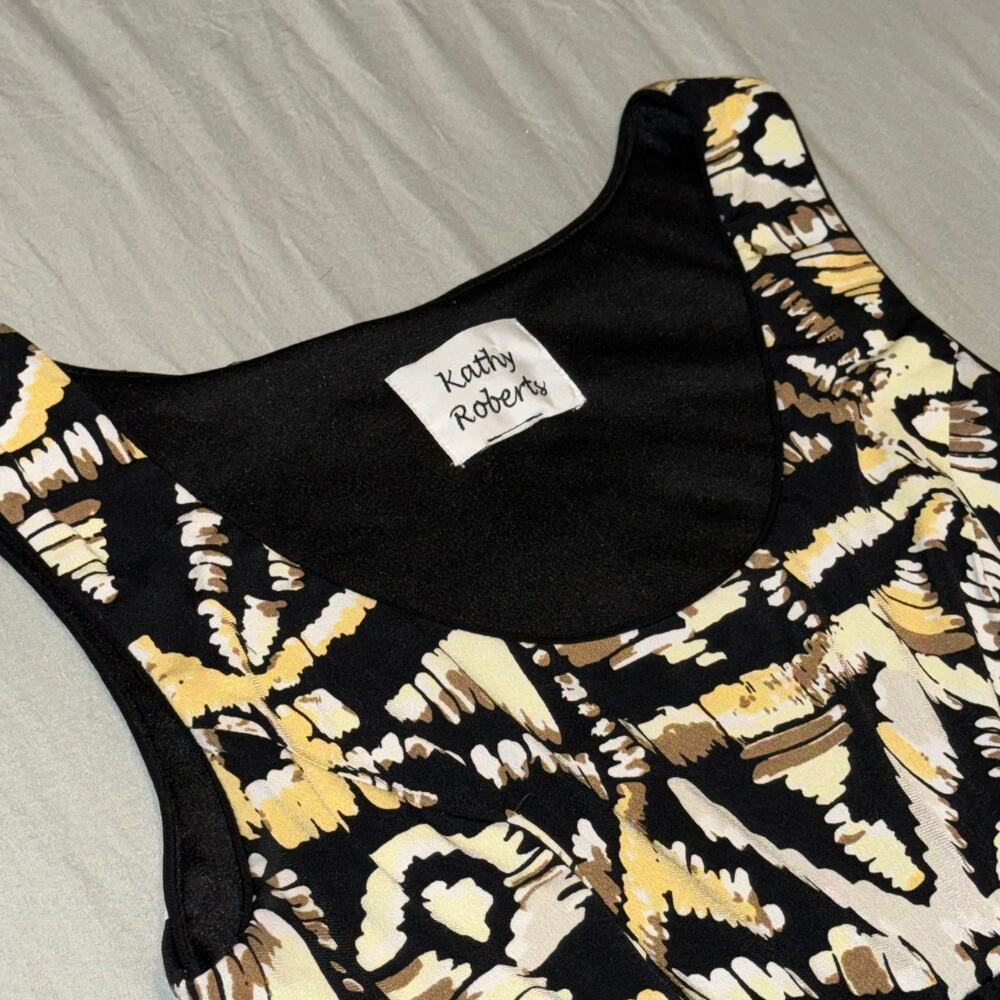 Vintage Kathy Roberts 90s Fit & Flare Dress Black/Pastel Yellow Size Medium - Picture 3 of 5